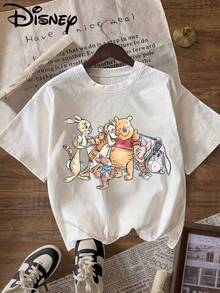 Disney Winnie The Pooh & Tigger Graphic Print T-Shirt For Women - Casual Crew Neck Short Sleeve Tee With Piglet, Eeyore & Rabbit, Soft Polyester Blend, Perfect For Spring/Summer/Fall, Disney Shirts - trắng - Xem 1