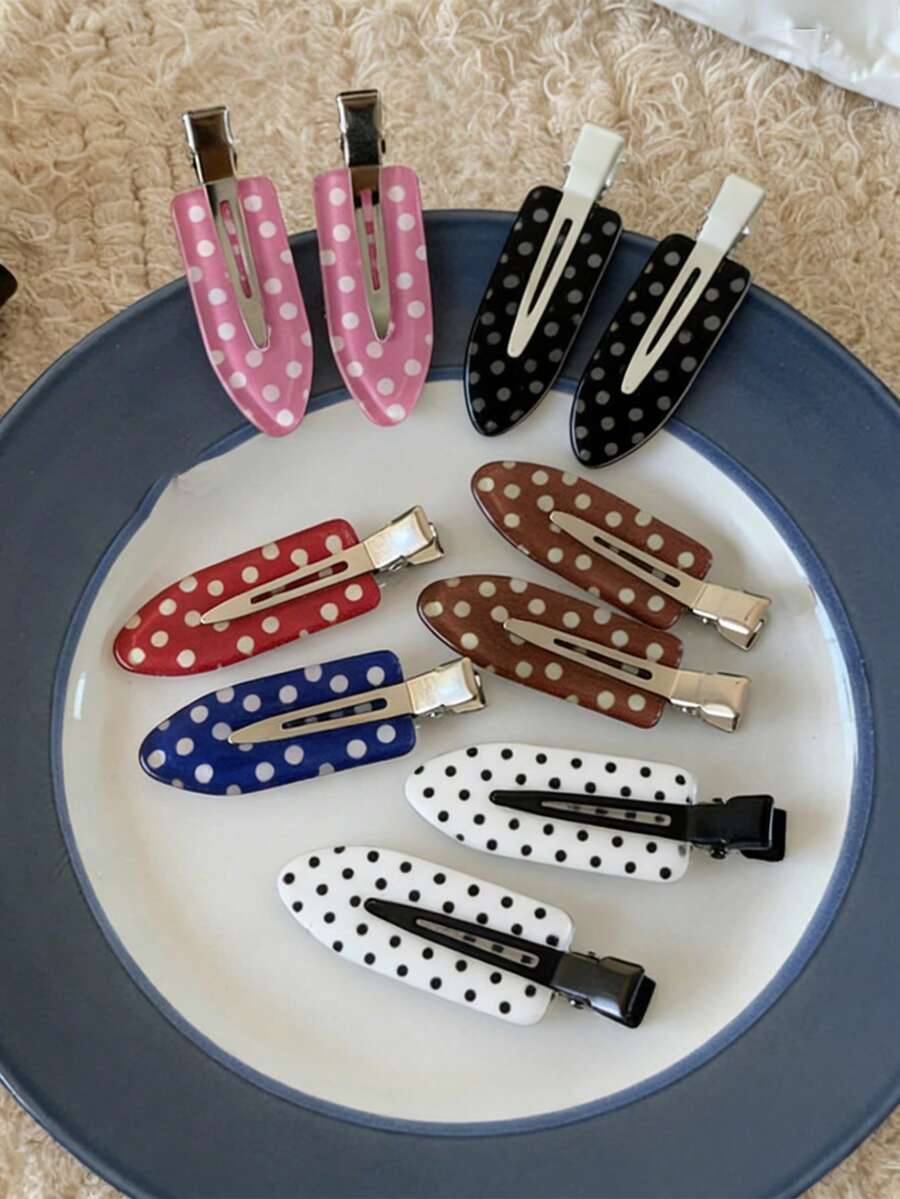 2pcs Polka Dot Hair Clips, Versatile Girly Bangs Clips, Side Hairpins, Sweet Elegant Hair Accessories - Multicolor - View 1