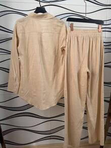 Linen Shirt And Pants Set (2 Pieces), Lined With Elastic. - Apricot - View 9