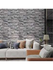 1 Roll Removable Peel And Stick Wallpaper, Dark Gray Brick Stone Pattern, Modern Industrial Style, Suitable For Living Room, Bedroom, Dining Room, Kitchen, Countertop, Desk, 17.7 Inx39.3 In/118.1 In/196.8 In - Dark Gray Bricks - View 6