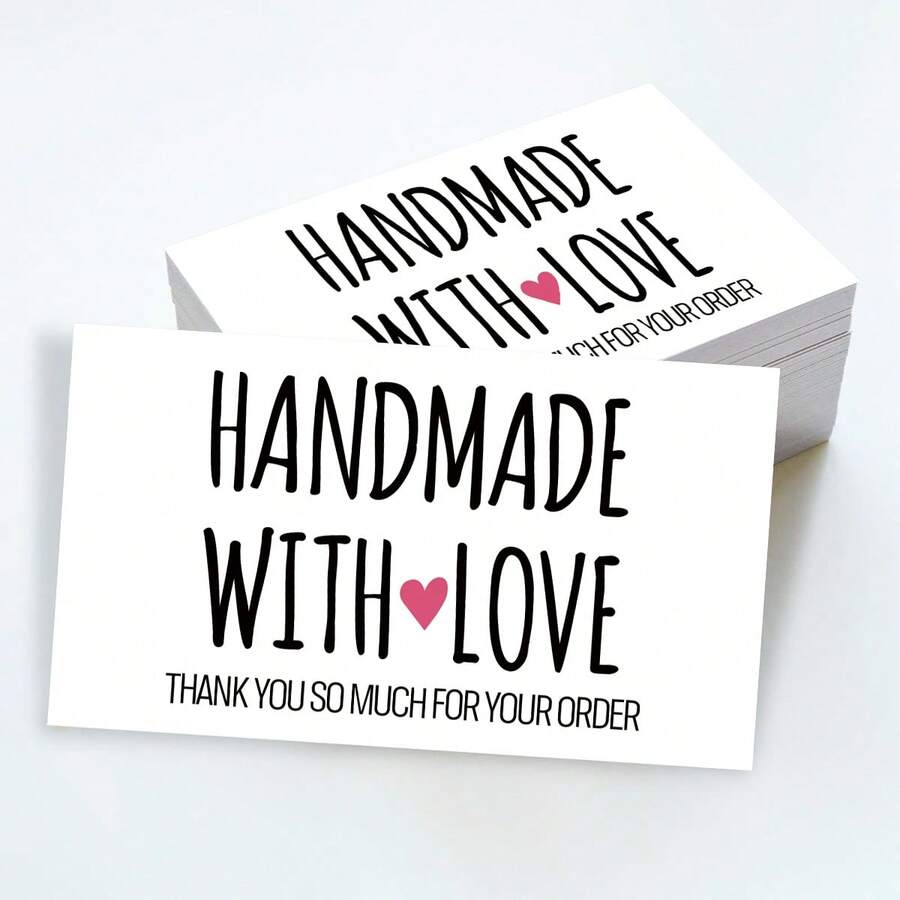 50pcs "Handmade With Love" Thank You Cards - Thank You For Your Order Cards For Small Business And Online Shop, Gift Packaging Thank You Cards For Customer Appreciation - A - View 1