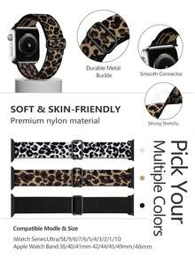 Bộ 3 dây đeo nylon co giãn họa tiết da báo tương thích với Apple Watch 38mm 40mm 41mm 42mm 44mm 45mm 46mm 49mm dành cho nữ, dây đeo nylon bóng mượt kiểu vòng đơn lấp lánh tương thích với Series 11 10 9 8 7 6 5 4 3 2 1 SE Ultra - Nhiều màu - Xem 4
