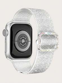 闪亮弹力表带，兼容 38mm 40mm 41mm 42mm 44mm 45mm 46mm 49mm，适合女孩、青少年和儿童。尼龙亮面单圈表带，闪光腕带，兼容 Series 11 10 9 8 7 6 5 4 3 2 1 SE Ultra。 - 1PC - 查看 16