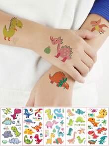 5pcs Dinosaur Element Series Luminous Tattoo Stickers, Glow In The Dark, 66 Cartoon Dinosaur Element Pattern Temporary Tattoo Stickers, Waterproof Fun Fake Tattoo Stickers, Suitable As Birthday Party Gifts - Multicolor - View 4