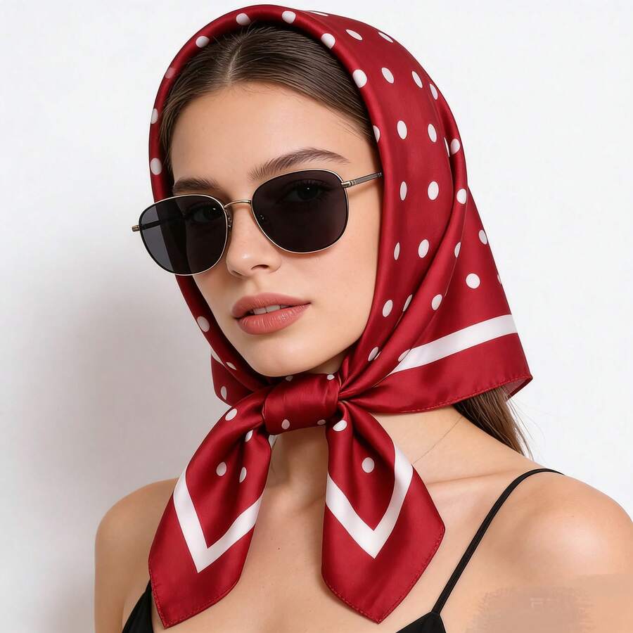 1 chiếc khăn quàng cổ mùa xuân & thu 70D, khăn choàng cổ nhỏ bằng lụa giả thời trang và đa năng, phù hợp để đeo hàng ngày, lựa chọn quà tặng tuyệt vời. - Đỏ - Xem 1