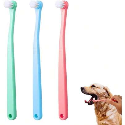 3 Pack Toothbrush Small Dogs, Pet Toothbrush For Teeth Clean, Soft Tooth Brush For Puppy, Kitten, Other Small Pets(Pink, Blue, Green)
