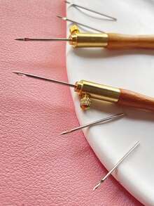 3pcs Stainless Steel Tambour Hook Set - 1 Set With Wooden Handle & 3 Hooks, Suitable For French Beading, Sequin Embroidery Craft Tools - French Crochet - View 3