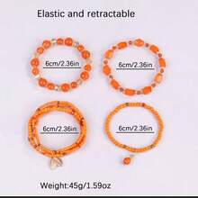 4件套女士串珠手链 - 橘色 - 查看 3