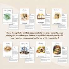 Juego de 24 tarjetas devocionales ilustradas con acuarela que representan la narrativa de la Pasión y Resurrección de Jesús - Tarjetas bíblicas bilingües adecuadas para meditación personal, compartir en grupos pequeños y obsequios de fe. Aplicable para reflexión espiritual durante todo el año, reuniones de estudio bíblico, así como conmemorar y decorar para la Semana Santa, Pascua y observancias del Viernes Santo. - 24 etiquetas de Semana Santa - Ver 1