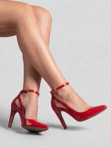 MODARPE Scarpin Pointed Toe Medium Heel Comfort Insole S10 - Varnish Red - View 1