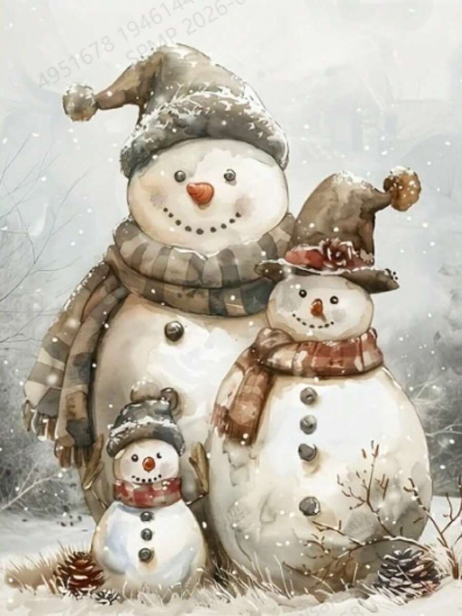 5D Diamond Painting Kit, Snowman Design, Christmas Decor, Round Full Drill DIY Handicraft, Mosaic Art Canvas, Wall Hanging Decoration Gift, Size 30x40cm, Frameless - round diamond - View 1
