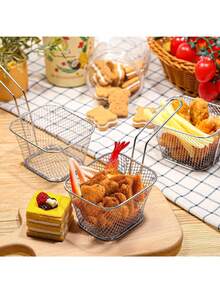 8 mini cestas cuadradas para freír de acero inoxidable con asas, soporte para freír patatas fritas, soporte para freír patatas fritas para cocina, fiestas y barbacoas, color plateado - Plateado - Ver 6