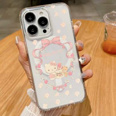Sanrio 1个三丽鸥新款时尚粉色少女系蝴蝶结草莓花Hello Kitty磁吸手机壳，适用于 11/12/12 Pro、13/14/15、13 Pro/14 Pro/15 Pro，兼容无线充电，防震，也适用于12 Pro Max/13 Pro Max/14 Pro Max/15 Pro Max、16、16 Pro、16 Pro Max、17、17 Pro、17 Pro Max，是情侣、生日、情人节的精美礼物。