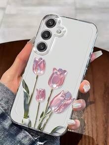 Crystal Tulips Print Transparent Phone Case. Suitable For Samsung Galaxy S26/25/24/23/22/21/20/10/ULTRA/PLUS/FE, NOOTE10/20/ULTRA/PRO,F15,M56,55,53,33,23,14,And A71/56/55/54/53/52/36/35/34/32/26/25/23/21/17/16/15/14/13/10/07/06/05/04/03. Suitable For Women And Girls. - 彩色 - 查看 3
