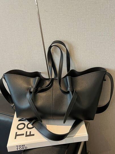 2026新款女士黑色托特包，大容量，通勤单肩包，百搭时尚，三种背法，休闲百搭，纯色设计，优雅大方，日常百搭，工作必备，轻便耐用，新款畅销女包