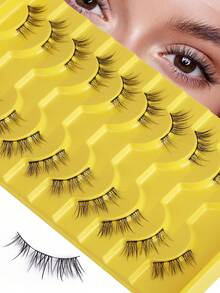 10 Pairs Demon/Cat Eye Style False Eyelashes, Natural Look, Curled Lashes, One-Piece Design, Sunflower/Camellia - View 1