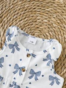 3pcs/Set Newborn Baby Round Neck Button Half Placket Casual Daily Outing Rompers - Multicolor - View 9