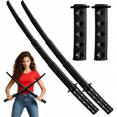 2pcs Black PU Foam Samurai Sword Set - Ideal For Halloween, Cosplay, And Stage Performance, Suitable For Winter And New Year