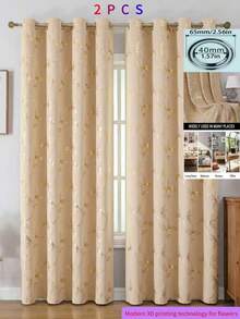 2 buah Tirai Daun Merambat Elegan, Dengan Pola Daun Merambat Emas, Cocok untuk Dekorasi Sepanjang Musim, Dapat Digunakan di Ruang Tamu, Kamar Tidur, dll. Dengan Desain Lubang, Cocok untuk Penggunaan Tirai Ruang Tamu - krem - View 19
