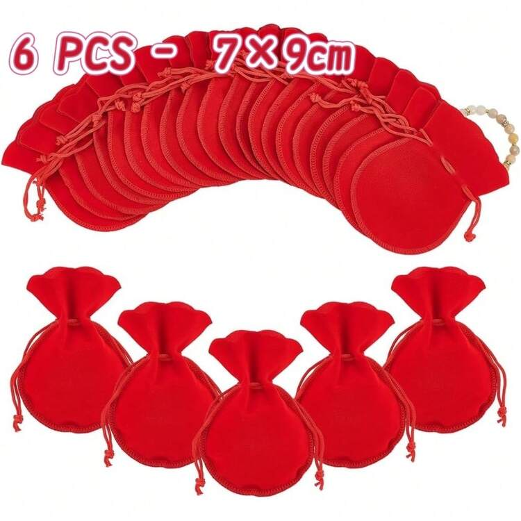 6/12pcs (7*9cm) Small Velvet Drawstring Jewelry Pouches, Necklace Bracelet Gift Packaging Bags, Wedding Favor Bags/Mini Blessing Bags, Scratch-Resistant Jewelry Protector, Suitable For Rings, Bracelets, Earrings Storage, Pink, Red, Rose Pink, Burgundy , Makeup Room Decor,Travel Essential - Pink - View 26