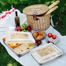 P&Amp;P CHEF Stainless Steel Baking Pan With Lid, Rectangular Cake Pans, Sheet Pan Bakeware For Baking Lasagna Brownies, 2-Inch Deep Side &Amp; Heavy Duty, Easy To Store &Amp; Clean (9.4" + 10.5" + 12.3", 6Pcs) - ColorC - 查看 7