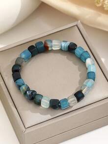 1 pieza Pulsera con cuentas de piedra natural azul - Celeste - Ver 5