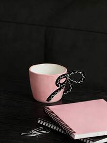 1pc Creative Hand-Painted Ceramic Bowknot Handle Coffee Mug, Home Use - Multicolor - View 3