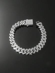 1套男士全钻菱形拼接链项链和手链 - Style A - 查看 5