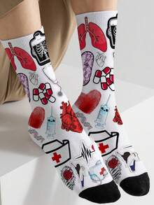 1 Pair 360 Men's Socks – Fun All-Over Print Featuring Creative Nurse Design,Soft, Comfortable, And Highly Elastic, These Fashionable Casual Streetwear Hip-Hop 360 Socks Are Perfect As Compression Gear, Valentine's Day Socks, Or Loose Maternity Socks Socks - Multicolor - View 2