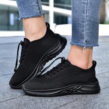 女士网面套脚健步鞋，透气轻便休闲运动鞋，带可调节绑带，黑色 - 820黑色 - 查看 2
