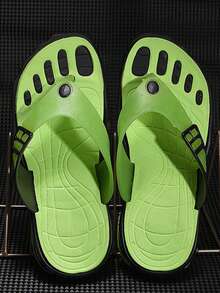 男士夏季增高拖鞋、人字拖、休闲套脚鞋、厚底沙滩凉鞋 - 綠色 - 查看 2