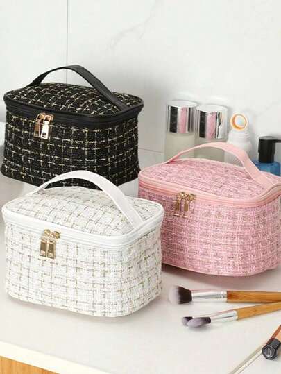 1pc Large Capacity Waterproof Cosmetic Bag, Suitable For Travel And Organizing Cosmetics And Brushes, Toiletry Bag, Makeup Bag For Travel, Dorm Essentials, Back To School, Women And Girl Students, Handheld With Zipper Closure, Fit For Lipsticks, Brushes, Phones, Coins, Home, Travel And School Use, Makeup Organizer Makeup Case Summer Travel, Vacation Home Bathroom Decor Holiday Makeup Organizer Bathroom Accessories