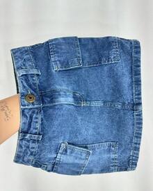 Women's High-Waisted Denim Cargo Skirt With Pockets, Plus Sizes 34 To 54 - 水鴨藍 - 查看 1