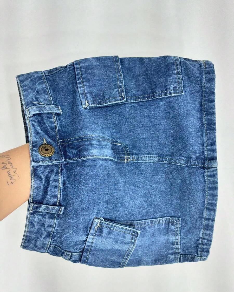 Women's High-Waisted Denim Cargo Skirt With Pockets, Plus Sizes 34 To 54 - 水鴨藍 - 查看 1