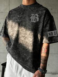 Zrgoth 男士休闲百搭简约英文标语复古水洗短袖T恤 - 黑色 - 查看 1