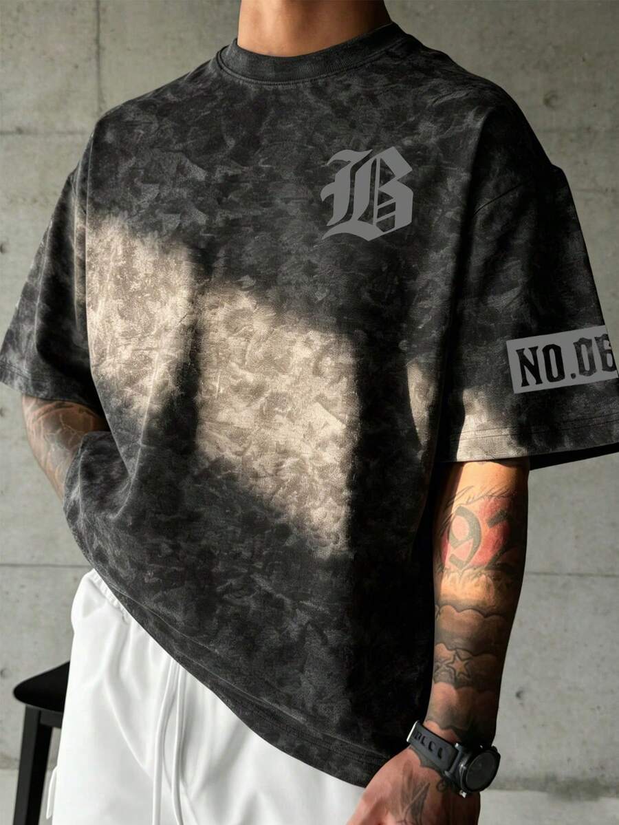 Zrgoth 男士休闲百搭简约英文标语复古水洗短袖T恤 - 黑色 - 查看 1