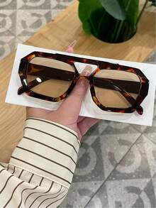 1副女士豹纹多边形PC镜框复古双梁时尚休闲眼镜 - 彩色 - 查看 3