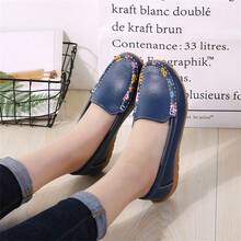 New Comfortable Soft Sole Loafers For Women, Leather Upper, Wedge Or Flat, Casual Slip-On Shoes In Multiple Colors, Suitable For All Seasons - Deep Blue - View 4
