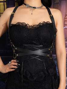 1pc Women's Black Sexy Gothic Style Gold Double Bar Criss-Cross Suspender, Suitable For Halloween Party Or Daily Commute Outfit - Black - View 2