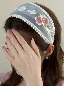 1/3件装 女士刺绣网纱蕾丝花朵发箍，小众设计，气质甜美发型，发带发饰 - 彩色 - 查看 3