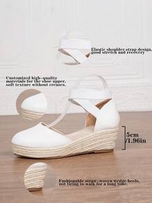 Scarpe con zeppa estive da donna, scarpe con zeppa nere, scarpe con zeppa e platform infilabili da donna, sandali con zeppa e platform minimalisti da donna con cinturino alla caviglia, espadrillas, sandali con zeppa in finta pelle, scarpe estive da spiaggia traspiranti in maglia con cinturino alla caviglia, scarpe intrecciate comode e leggere con fori, taglie 34-43 per donne di taglia piccola e grande, décolleté con tacco alto da donna, sandali con tacco alto da donna, scarpe eleganti con tacco alto da donna - Bianco - Visualizzare 4
