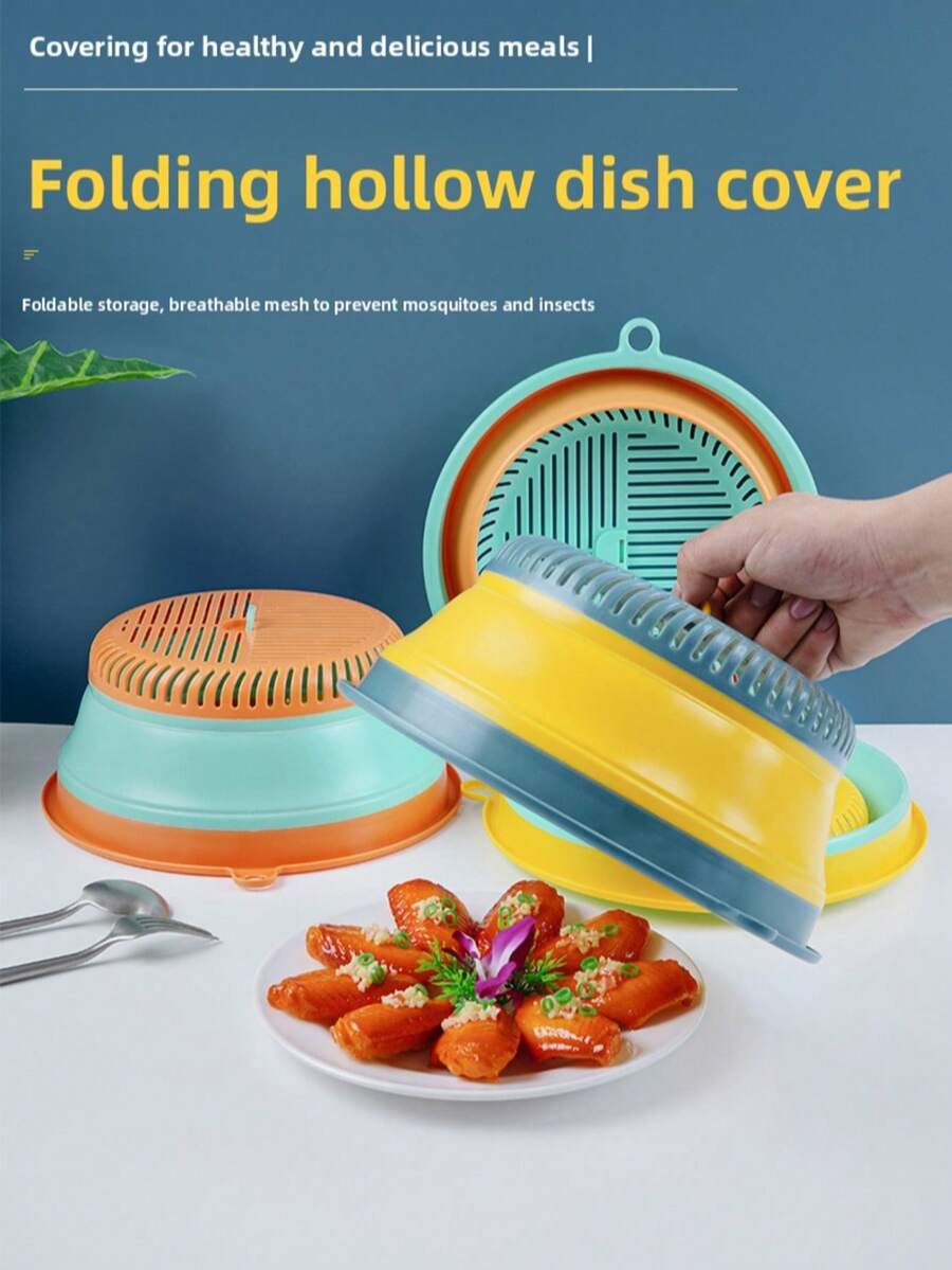 1pc Foldable Food Cover, Fly Proof Meal Tent, Round Plastic Anti-Mosquito Dish Cover - Multicolor - View 1