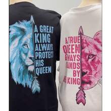 Couple Matching Her King And His Queen Graphic Couple Tee Pure Cotton Casual Street Style Crew Neck Short Sleeve  Tops For Women For Men, Perfect Gift Menswear Unisex - 白色女士 - 查看 2