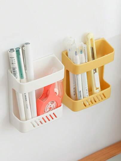 1pc Wall-Mounted Remote Control Storage Box, TV/AC/Bedside Phone Charging Holder, Office Pen & Notebook Organizer