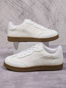 女士复古休闲运动跑步鞋，平底运动鞋，硫化鞋，厚底运动鞋，粉色橡胶外底鞋，永不过时，舒适度高，女士必备之选 - 白色 - 查看 8