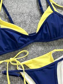 Bộ bikini thời trang thường ngày phong cách vintage màu xanh & vàng cho nữ, phù hợp cho kỳ nghỉ, lễ hội âm nhạc, World Cup, Kentucky Derby - vàng xanh - Xem 9