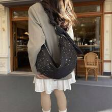 浅蓝色星形结腋下包清新少女大容量单肩包日常通勤休闲手提包。 - 黑色 - 查看 3