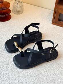 Girls' Princess Shoes, Toddler Girls' Versatile Minimalist Flat Sandals, Spring/Summer Girls' Hook And Loop Fashion Sandals - Black - View 2