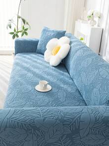 1pc 3D Sofa Cover, Multi-Functional Full Coverage Sofa Slipcover, Solid Color Leaf Pattern Design, Protective Sofa Cover, Holiday Decor, High Elasticity Full Wrap One-Piece Sofa Cover, Comes With 1 Pillow Case - Blue - View 8
