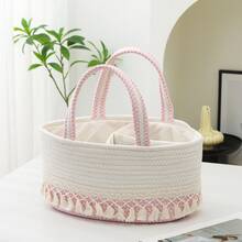 字母图案可拆卸绳编婴儿篮，带分隔式储物空间，用于存放和整理婴儿用品，包括用于存放干湿尿布的独立隔间。 - 彩色 - 查看 11